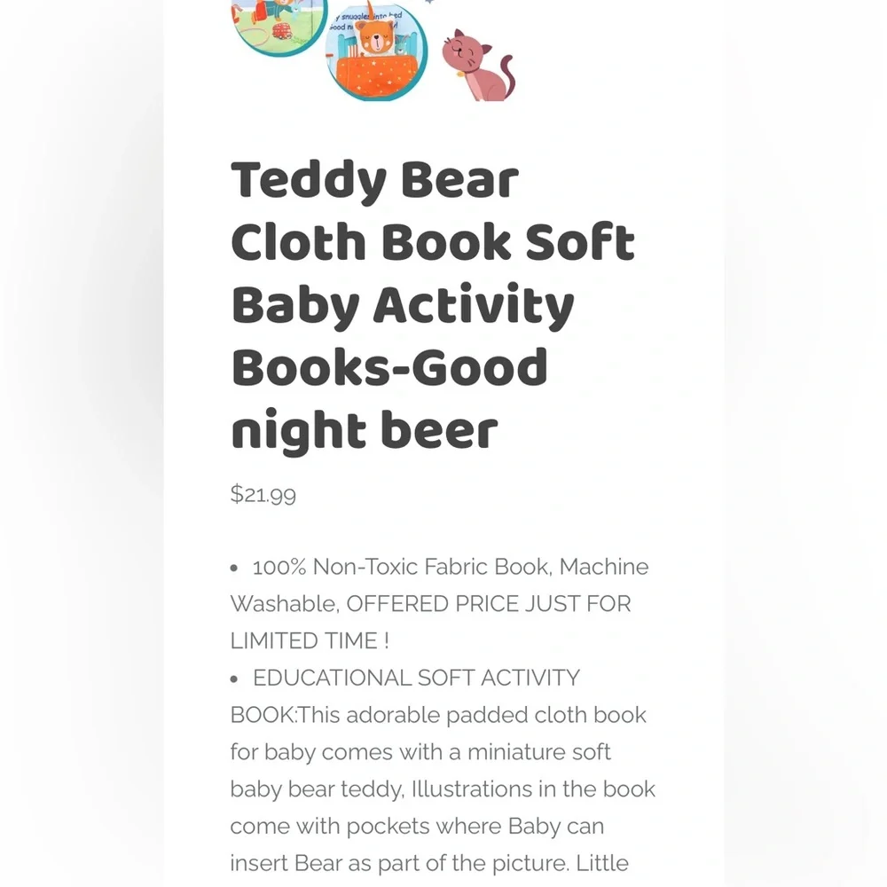“Good Night Baby Bear” Cloth Book — Bebe Mondo